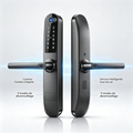 Serrure connectée incurvée tout-en-un, empreinte sur poignée, caméra vision nocturne, cartes RFID, clés temporaires pour appartements locatifs et villas