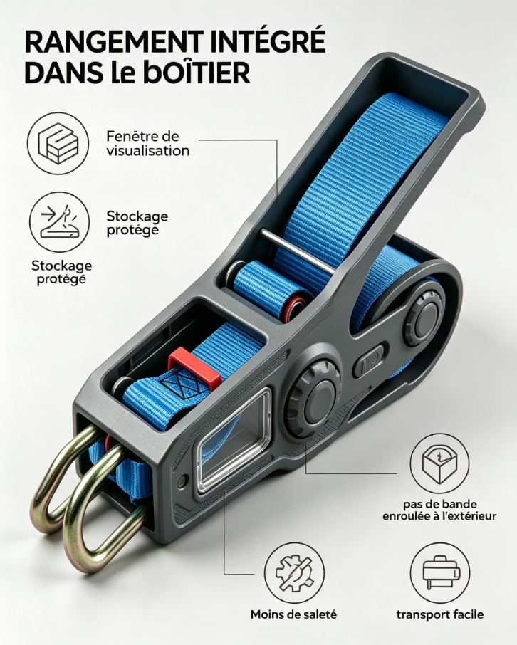 Sangle de serrage textile robuste à crochet anti-décrochage, boîtier de stockage intégré, pour camion, toit de voiture, équipements de camping