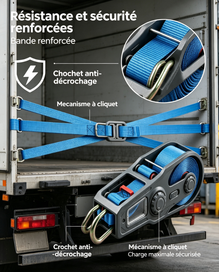 Sangle de serrage textile robuste à crochet anti-décrochage, boîtier de stockage intégré, pour camion, toit de voiture, équipements de camping