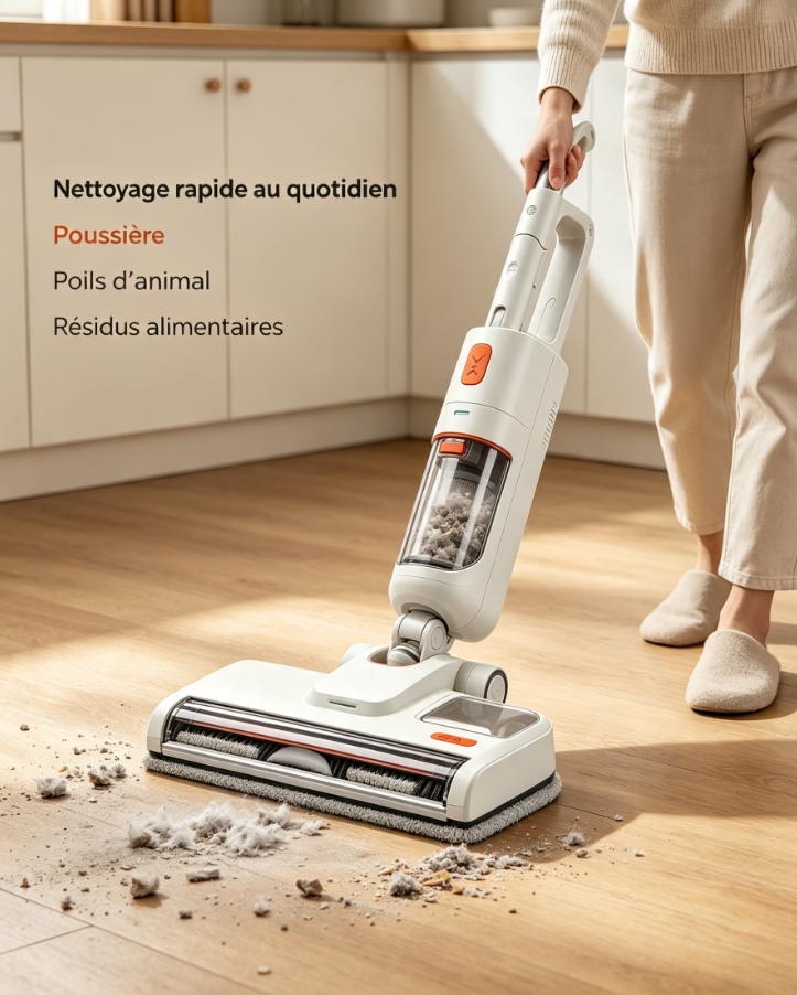 Laveur de sol vertical sans fil, rouleau autonettoyant, station de recharge intégrée, pour parquet, carrelage et sols domestiques