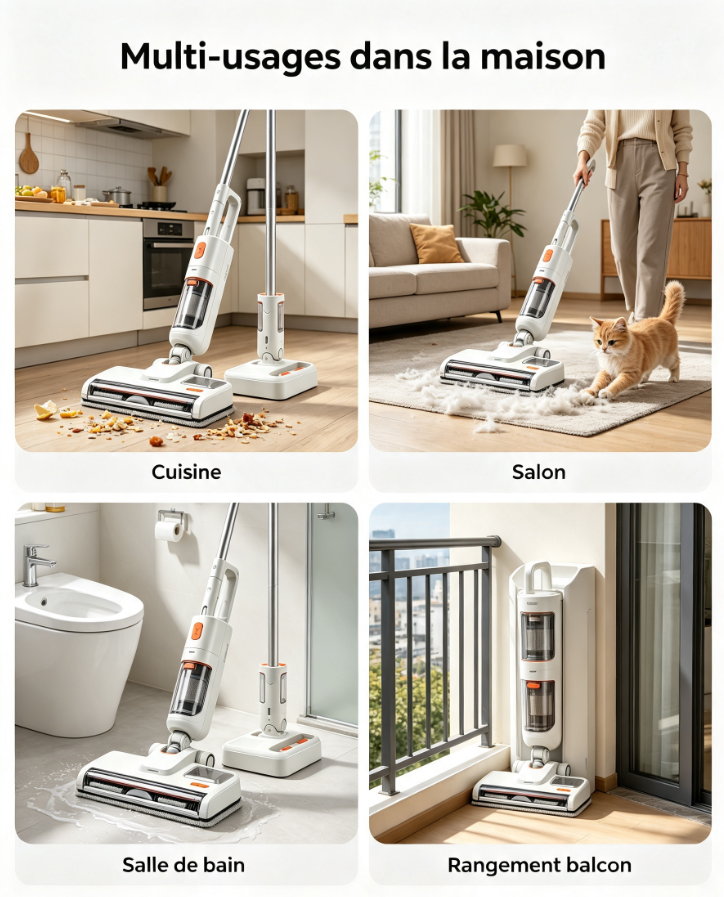 Laveur de sol vertical sans fil, rouleau autonettoyant, station de recharge intégrée, pour parquet, carrelage et sols domestiques