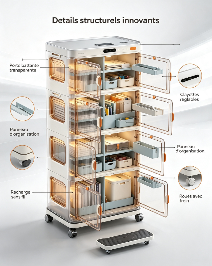 Tour de rangement modulaire transparente : organisez, visualisez et déplacez facilement