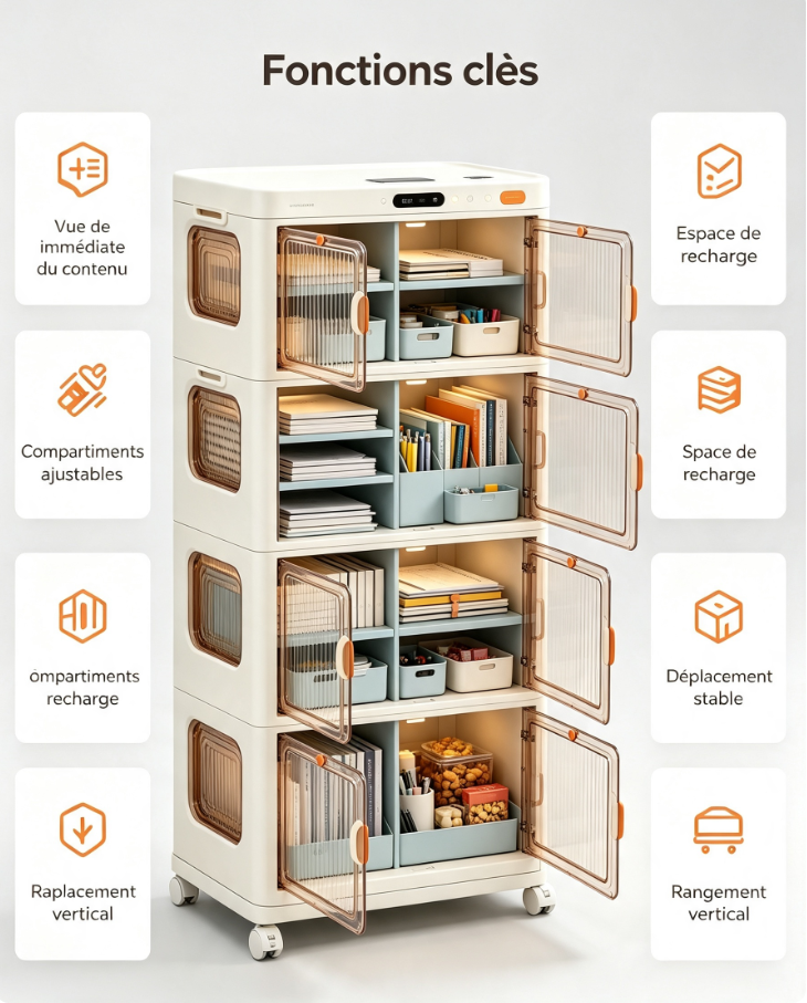 Tour de rangement modulaire transparente : organisez, visualisez et déplacez facilement