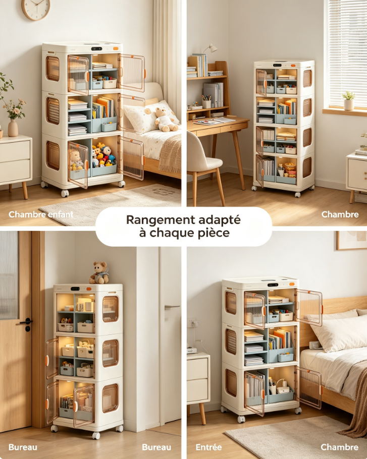 Tour de rangement modulaire transparente : organisez, visualisez et déplacez facilement